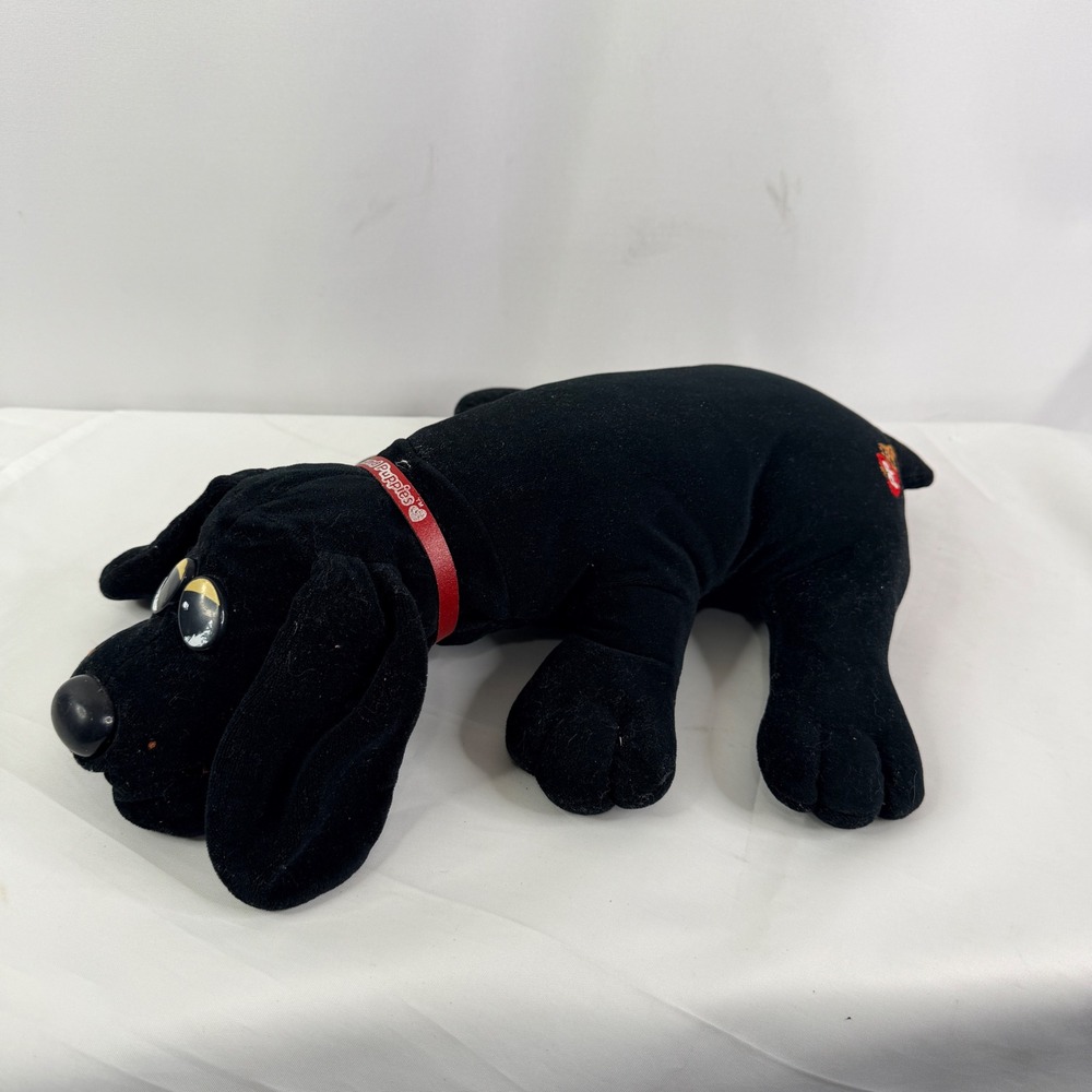 Vintage Pound Puppies Black Plush Dog Red Collar Retro Stuffed Animal Toy